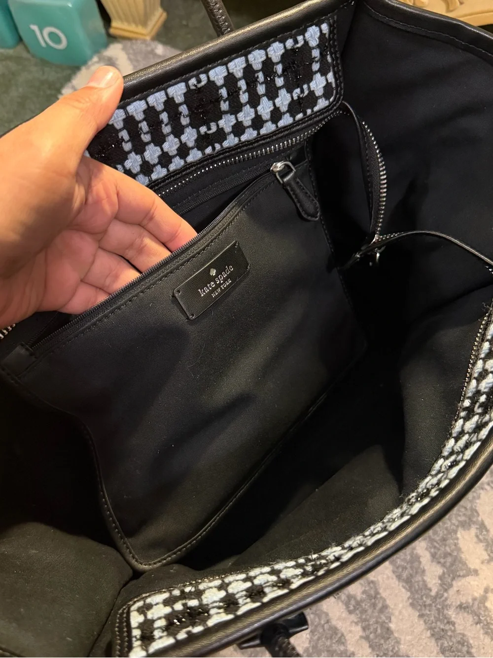 kate spade Black and White Woven Tweed Tote